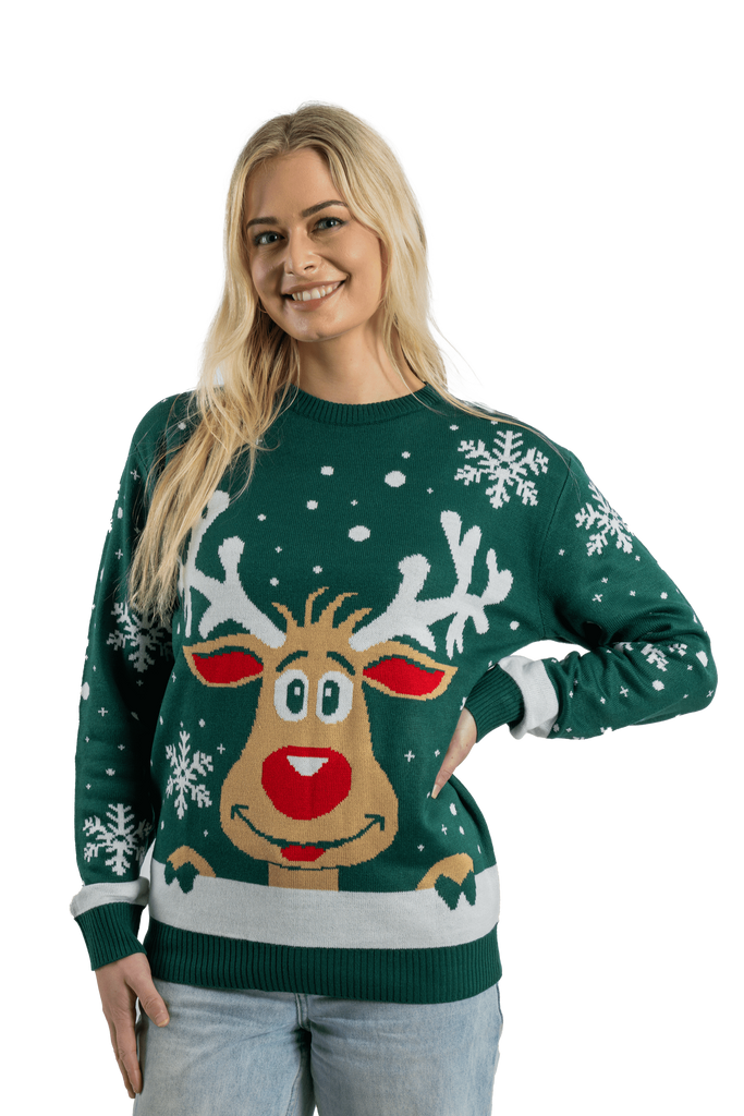 womens green rudolph christmas jumper